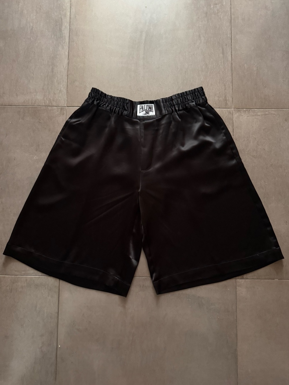 Palomo Spain Long Black Satin Boxing Shorts, Men’s Large, 2019 SSENSE Exclusive